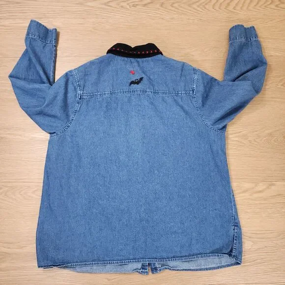 White Stag Denim Shirt Embroidered Fall Pumpkin Corduroy Collar 16W Plus Jean - Picture 3 of 11